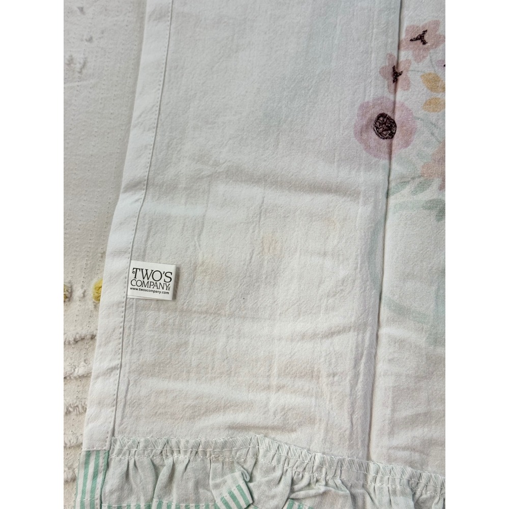 Twos Company Floral Tea Towels Set of 2 Cotton Ruffle Watering Can Pot White - Picture 5 of 9